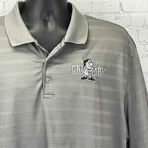 Disney Grumpy Polo Shirt Gray Champion Golfer Snow White Striped Mens XL X-Large